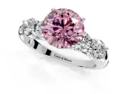 5 Stone Engagement Ring Setting for Fancy Pink Round Cut Center with Graduated Accents and Prong Head in Sterling Silver