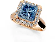 Halo Engagement Ring Setting for Fancy Blue Princess Cut Center with Square Band and Prong Head in Rose Gold