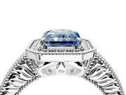 Milgrain Halo Engagement Ring Setting for Fancy Blue Radiant Cut Center with Pave Band and Prong Head in White Gold