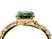 Cluster Engagement Ring Setting for Fancy Green Radiant Cut Center with Round Cut Accent Band and Prong Head in Yellow Gold