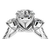 3 Stone Engagement Ring Setting for Round Cut Center with Crossover Basket, Pave Band and Prong Head in Sterling Silver