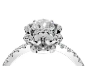 Halo Engagement Ring Setting for Pear-Shaped Center with Openwork Halo, Pave Band and Prong Head in Platinum