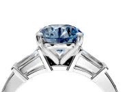 3 Stone Engagement Ring Setting for Fancy Blue Round Cut Center with Channel Baguette Accents and Prong Head in Sterling Silver