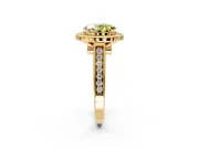 Halo Engagement Ring Setting for Fancy Yellow Oval Center with Outer Bezel Rim, Pave Band and Prong Head in Yellow Gold