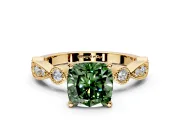 Solitaire Engagement Ring Setting for Fancy Green Cushion Cut Center with Milgrain Bezel Accents and Prong Head in Yellow Gold
