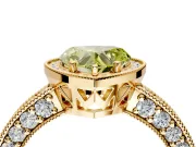 Milgrain Halo Engagement Ring Setting for Fancy Yellow Heart-Shaped Center with Wide Pave Band and Prong Head in Yellow Gold