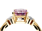 Solitaire Engagement Ring Setting for Fancy Pink Radiant Cut Center with Grooved Bar Accent Band and Prong Head in Yellow Gold
