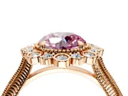 Milgrain Halo Engagement Ring Setting for Fancy Pink Round Cut Center with Bezel Point Accents and Prong Head in Rose Gold