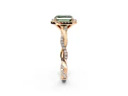 Halo Engagement Ring Setting for Fancy Green Asscher Cut Center with Pave and Plain Twist Band and Prong Head in Rose Gold
