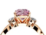 3 Stone Engagement Ring Setting for Fancy Pink Cushion Cut Center with Pave Twist Band and Prong Head in Rose Gold