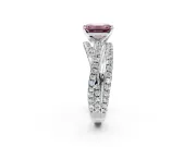 Solitaire Engagement Ring Setting for Fancy Pink Emerald Cut Center with Woven 3-Strand Pave Band and Prong Head in Sterling Silver