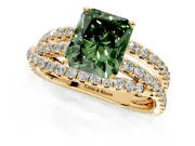 Solitaire Engagement Ring Setting for Fancy Green Radiant Cut Center with Woven 3-Strand Pave Band and Prong Head in Yellow Gold