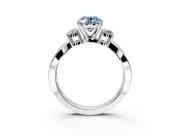 3 Stone Engagement Ring Setting for Fancy Blue Oval Center with Pave Twist Band and Prong Head in White Gold