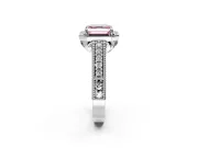 Milgrain Halo Engagement Ring Setting for Fancy Pink Asscher Cut Center with Pave Band and Prong Head in White Gold