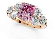 Cluster Engagement Ring Setting for Fancy Pink Radiant Cut Center with Round Cut Accent Frame and Prong Head in Rose Gold