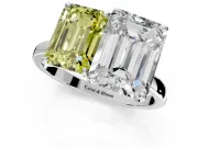 Fancy Yellow Emerald Cut and Emerald Cut Lab-Grown Diamond Toi et Moi Engagement Ring with Prong-Set Stones in Platinum