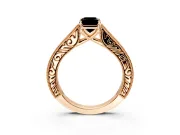 Solitaire Engagement Ring Setting for Fancy Black Emerald Cut Center with Engraved Pave Band and Prong Head in Rose Gold
