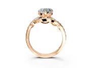 Solitaire Engagement Ring Setting for Heart-Shaped Center with Pave Bypass Twist Band and Prong Head in Rose Gold