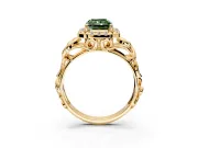 Halo Engagement Ring Setting for Fancy Green Radiant Cut Center with Open Scroll Shoulders and Prong Head in Yellow Gold