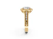 Milgrain Halo Engagement Ring Setting for Radiant Cut Center with Pave Band and Prong Head in Yellow Gold