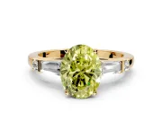 Bar-Set Engagement Ring Setting for Fancy Yellow Oval Center with Tapered Baguette Accents and Prong Head in Yellow Gold