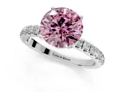 Open Basket Engagement Ring Setting for Fancy Pink Round Cut Center with Pave Band and Prong Head in Platinum