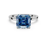 Solitaire Engagement Ring Setting for Fancy Blue Asscher Cut Center with Thin Rounded Plain Band and Prong Head in Sterling Silver