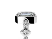 Milgrain Bezel Engagement Ring Setting for Emerald Cut Center with Marquise Stations and Bezel Head in Platinum