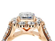 Large Accent Halo Engagement Ring Setting for Radiant Cut Center with Pave Split Shank and Prong Head in Rose Gold