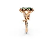 Halo Engagement Ring Setting for Fancy Green Marquise Center with Leaf Motif Split Shank and Prong Head in Rose Gold