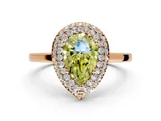 Halo Engagement Ring Setting for Fancy Yellow Pear-Shaped Center with Plain Tapered Band and Prong Head in Rose Gold