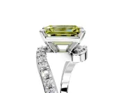 Solitaire Engagement Ring Setting for Fancy Yellow Emerald Cut Center with Pave Bypass Swirl Band and Prong Head in Platinum