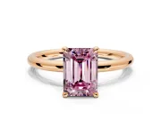 Hidden Halo Engagement Ring Setting for Fancy Pink Emerald Cut Center with Thin Rounded Band and Prong Head in Rose Gold