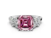 Floral Engagement Ring Setting for Fancy Pink Asscher Cut Center with Marquise Cluster Shoulders and Prong Head in White Gold