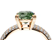 Solitaire Engagement Ring Setting for Fancy Green Cushion Cut Center with Multi-Row Pave Accents and Basket Head in Rose Gold