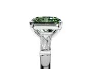 3 Stone Engagement Ring Setting for Fancy Green Radiant Cut Center with Tapered Baguettes, Plain Band and Prong Head in Sterling Silver