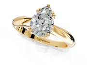 Solitaire Engagement Ring Setting for Pear-Shaped Center with Reverse Tapered Band and Prong Head in Yellow Gold
