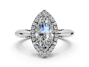 Halo Engagement Ring Setting for Marquise Center with Tapered Plain Band and Prong Head in White Gold