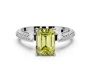 Solitaire Engagement Ring Setting for Fancy Yellow Emerald Cut Center with Multi-Row Accents and Prong Head in White Gold