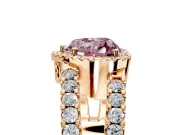 Halo Engagement Ring Setting for Fancy Pink Heart-Shaped Center with Wide-Open Pave Split Shank and Prong Head in Rose Gold