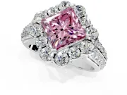 Large Accent Halo Engagement Ring Setting for Fancy Pink Princess Cut Center with Pave Split Shank and Prong Head in Sterling Silver