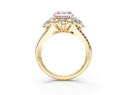 Halo Engagement Ring Setting for Fancy Pink Asscher Cut Center with Two-Strand Split Shank and Prong Head in Yellow Gold