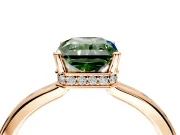 Hidden Halo Engagement Ring Setting for Fancy Green Radiant Cut Center with Wide Flat Plain Band and Prong Head in Rose Gold