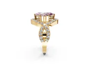 Halo Engagement Ring Setting for Fancy Pink Marquise Center with Pave Infinity Twist Band and Prong Head in Yellow Gold