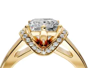 Solitaire Engagement Ring Setting for Princess Cut Center with Wide Band, Pave Collar and Prong Head in Yellow Gold