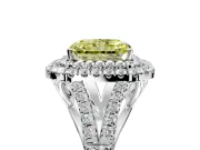 Double Halo Engagement Ring Setting for Fancy Yellow Radiant Cut Center with Narrow Pave Split Shank and Prong Head in Sterling Silver
