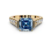 Solitaire Engagement Ring Setting for Fancy Blue Asscher Cut Center with Pave Cathedral Shoulders and Prong Head in Yellow Gold
