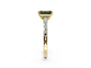 Baguette Engagement Ring Setting for Fancy Green Emerald Cut Center with Alternating Bar-Set Band and Prong Head in Yellow Gold