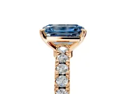 Solitaire Engagement Ring Setting for Fancy Blue Emerald Cut Center with Single Row Accent Band and Prong Head in Rose Gold