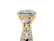 3 Stone Engagement Ring Setting for Radiant Cut Center with Pave Split Shank and Prong Head in Yellow Gold